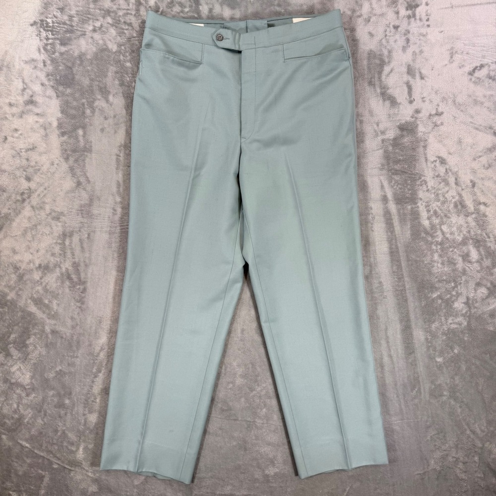 Vintage Sansabelt Dress Slacks Men's Size 36x32 Sage‎ Green Beltless Pants